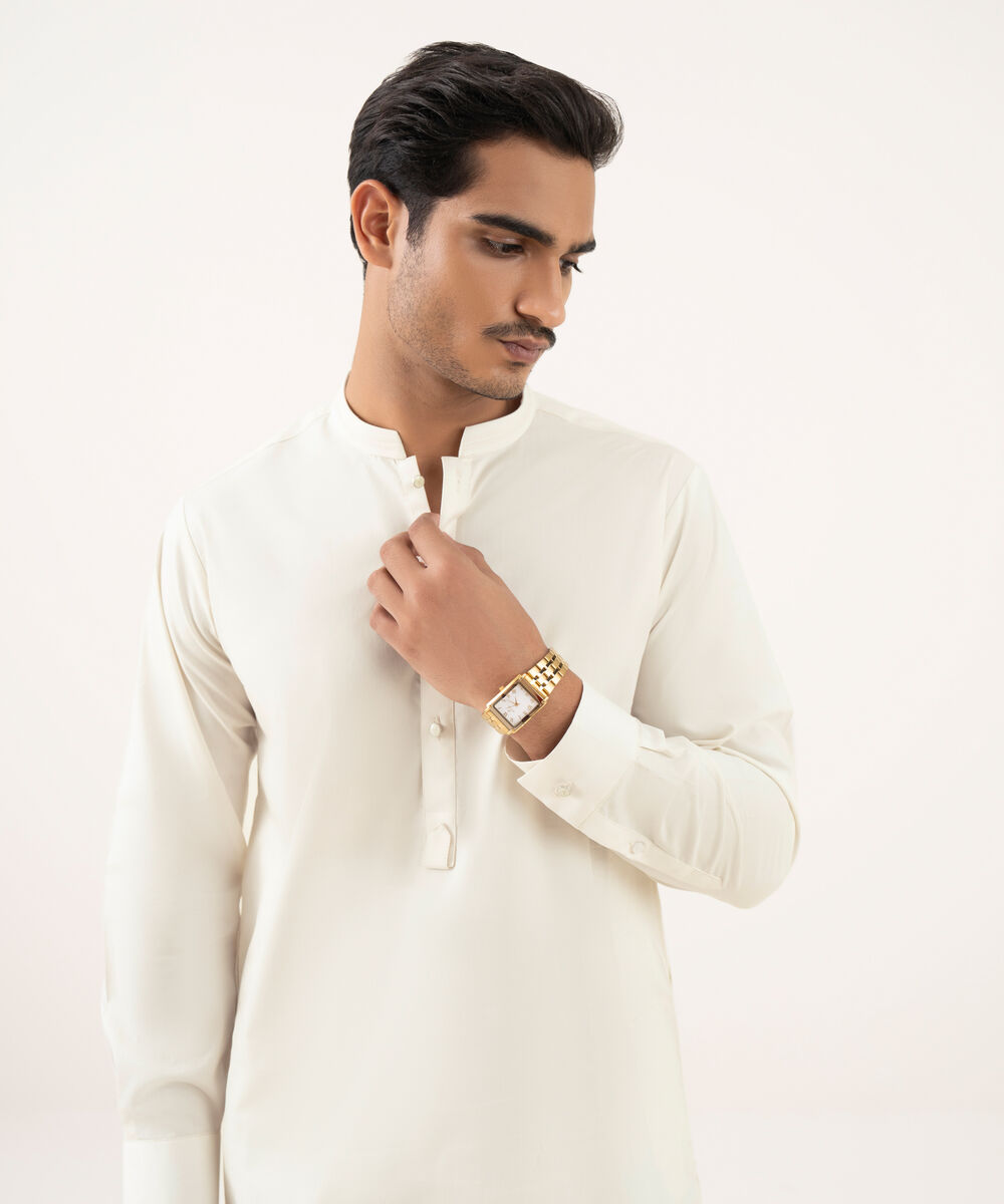 Men's Falak Embroidered Light Khaki Kurta Shalwar