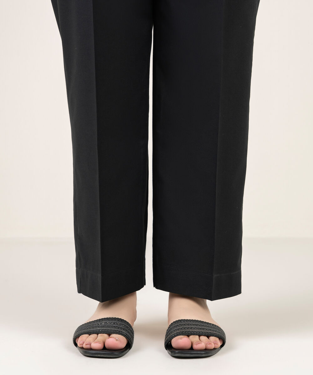 Women's RTW Cambric Solid Black Straight Pants