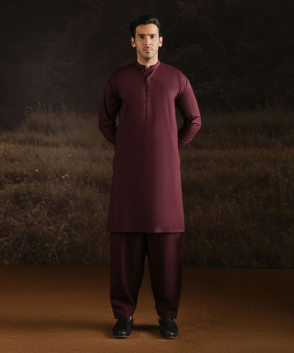Cotton Dobby Suit Men Unstitched Cotton Maroon Full Suit Fabric