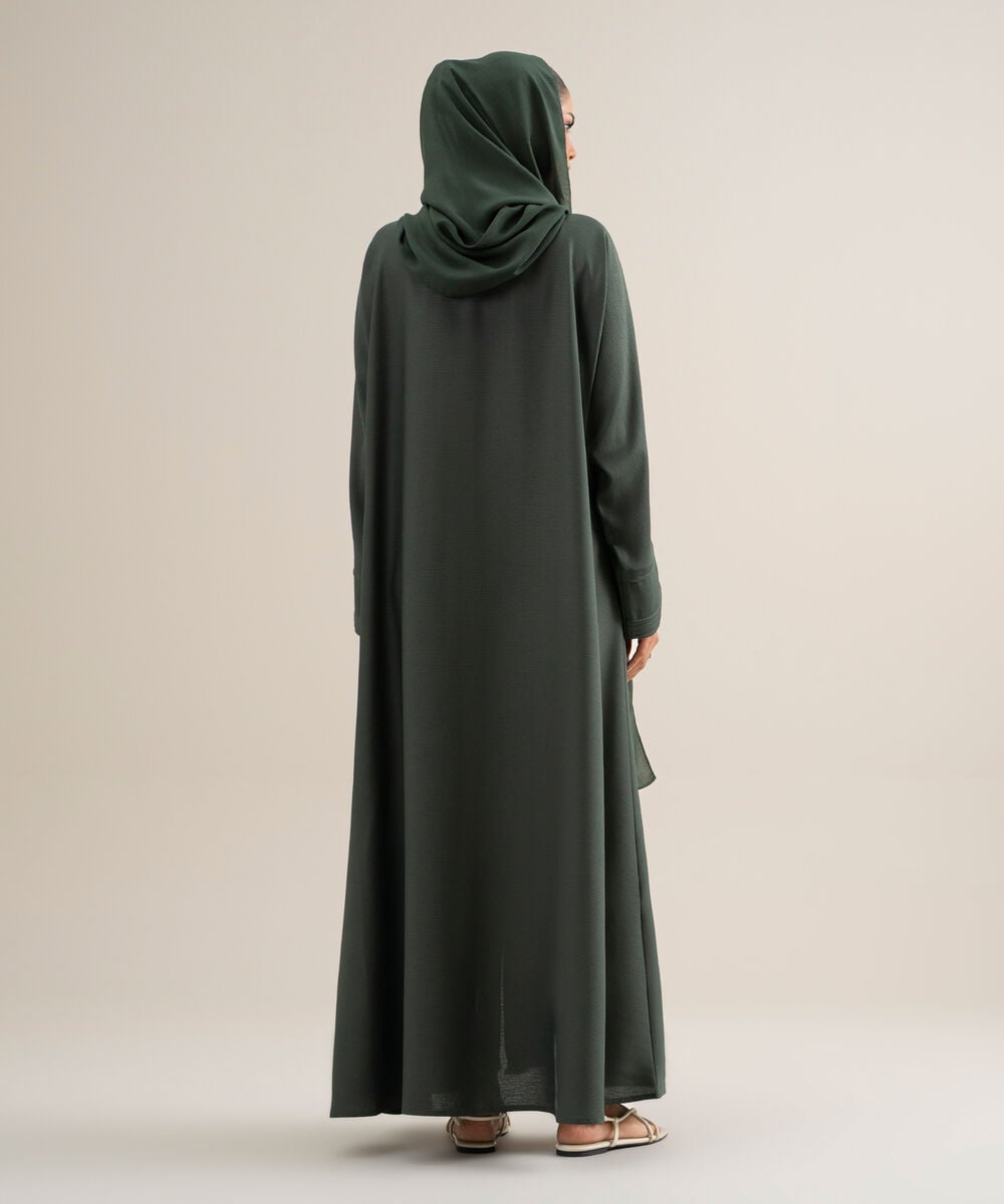 Women's Polyster Emerald Green Kimono Abbaya Set