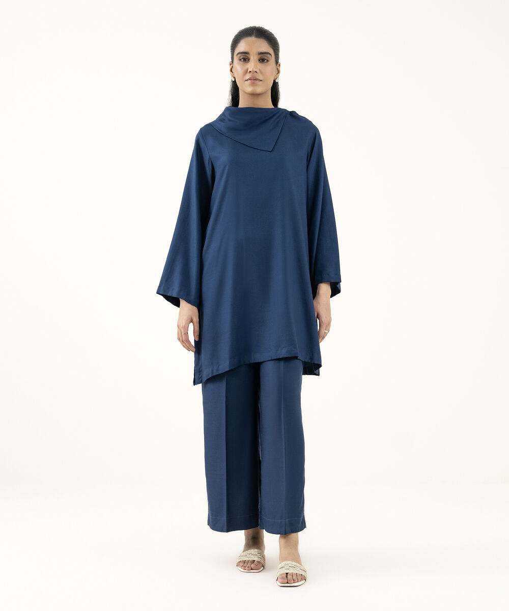 Women's RTW Dobby Blue Solid Straight Shirt