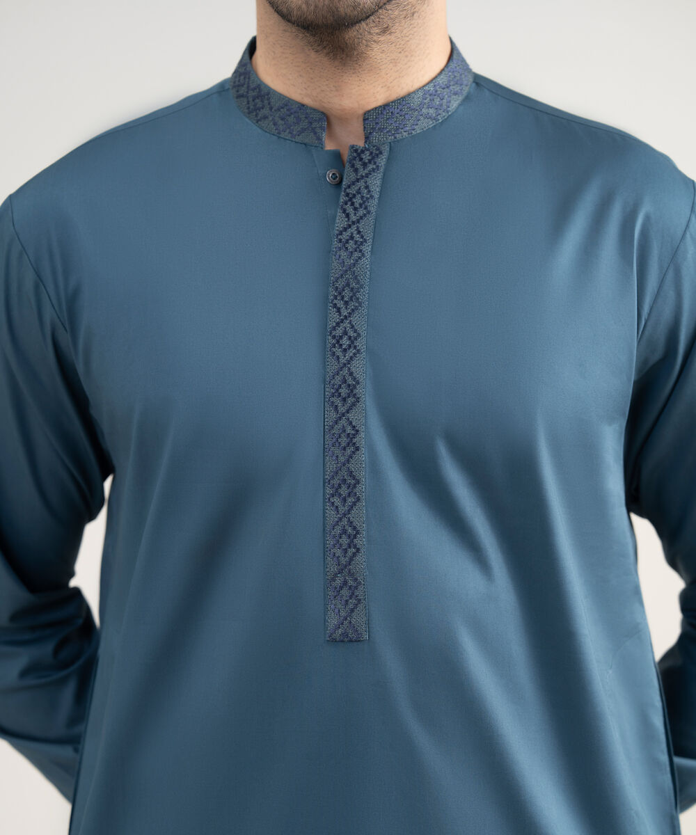 Men's Stitched Premium Cotton Teal Suit