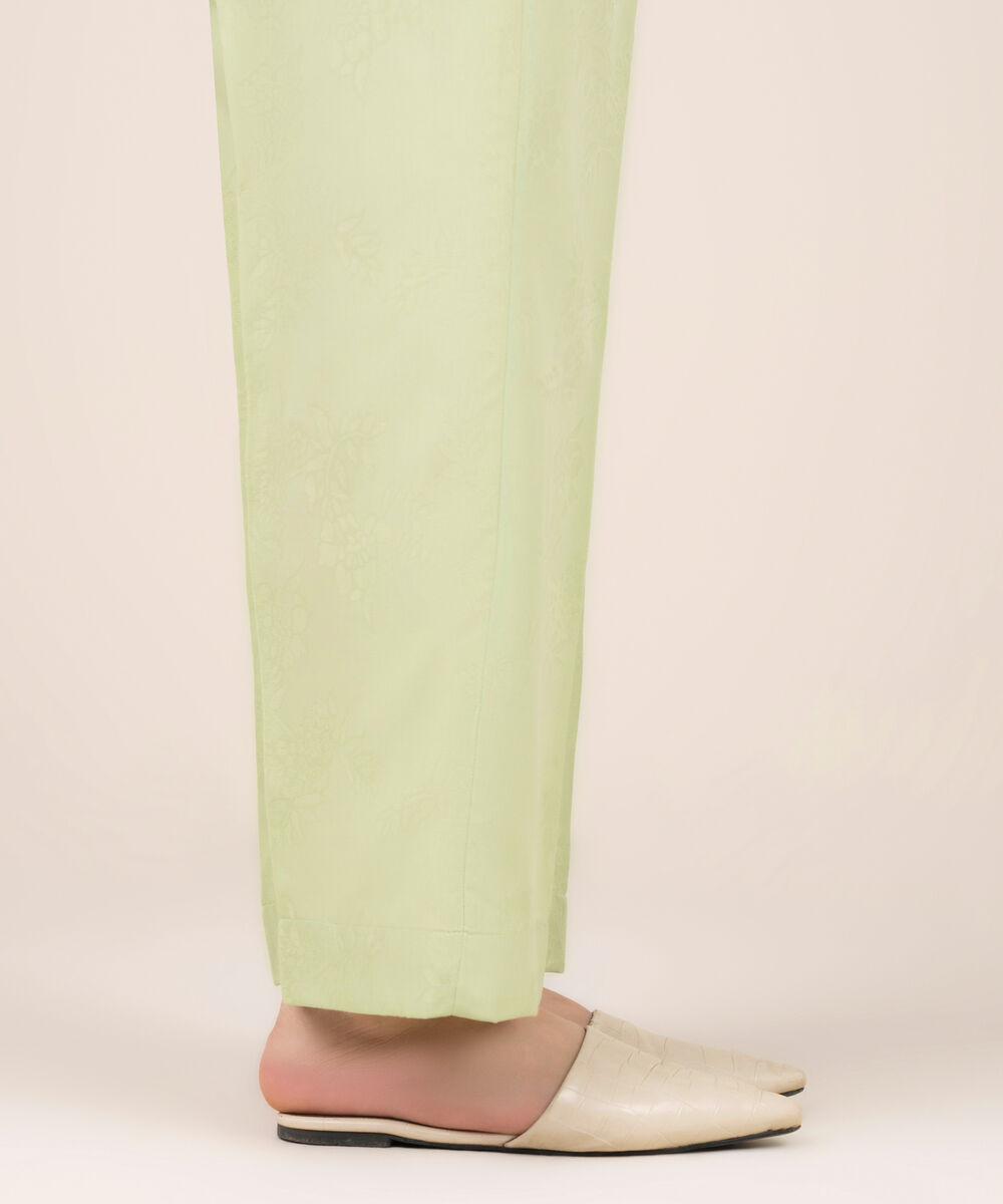 Women's RTW Self Jacquard Leno Solid Green Straight Pants