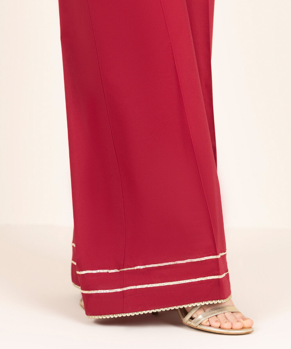 Women's RTW Cambric Red Solid Flared Pants