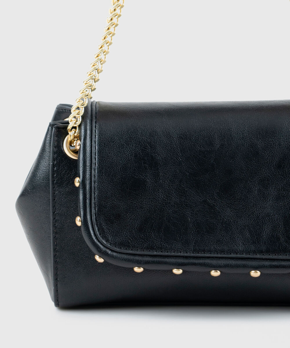 Women's Black Cross Body Bag With Metal Chain