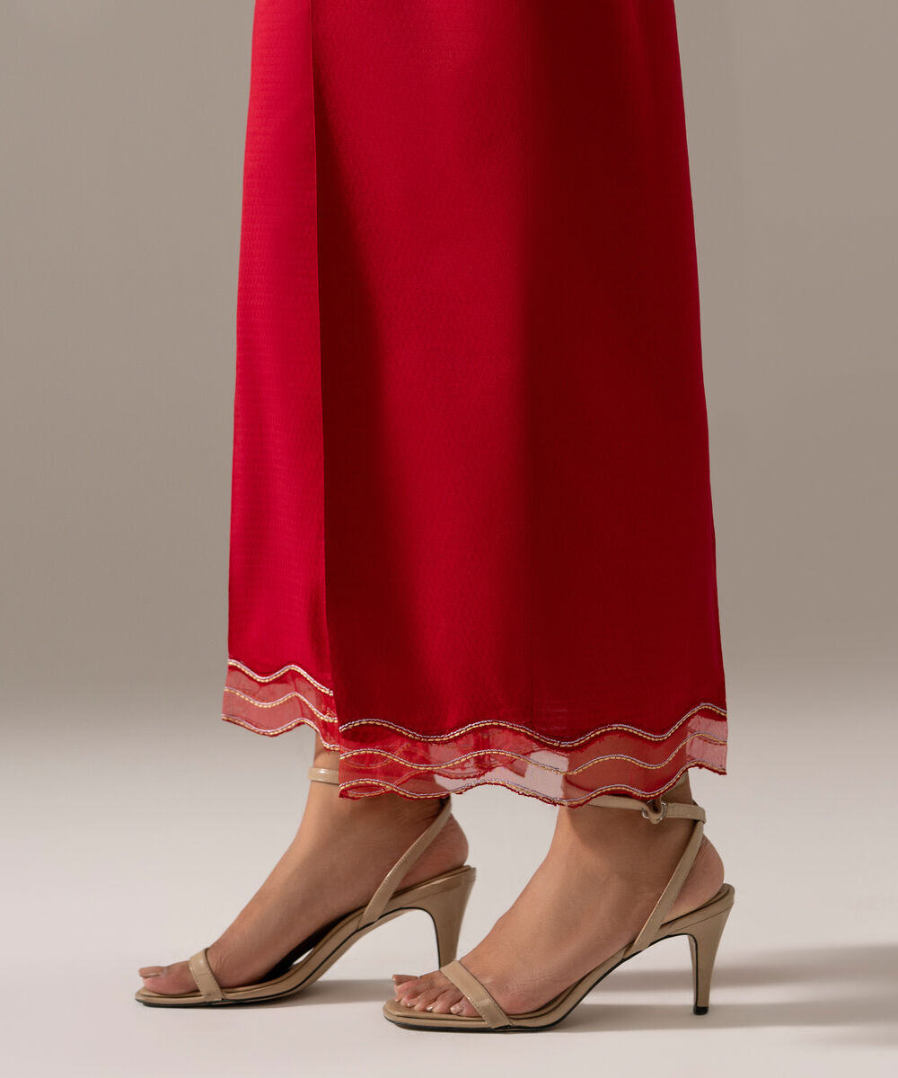 Women's RTW Dobby Solid Red Straight Pants