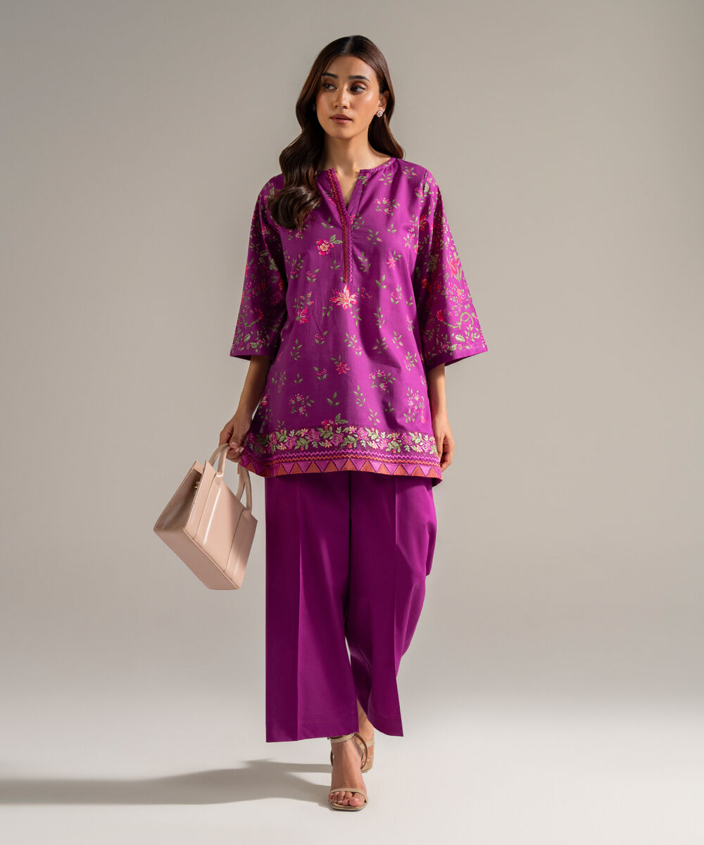 Women's RTW Cambric Embroidered Plum 2 Piece Suit