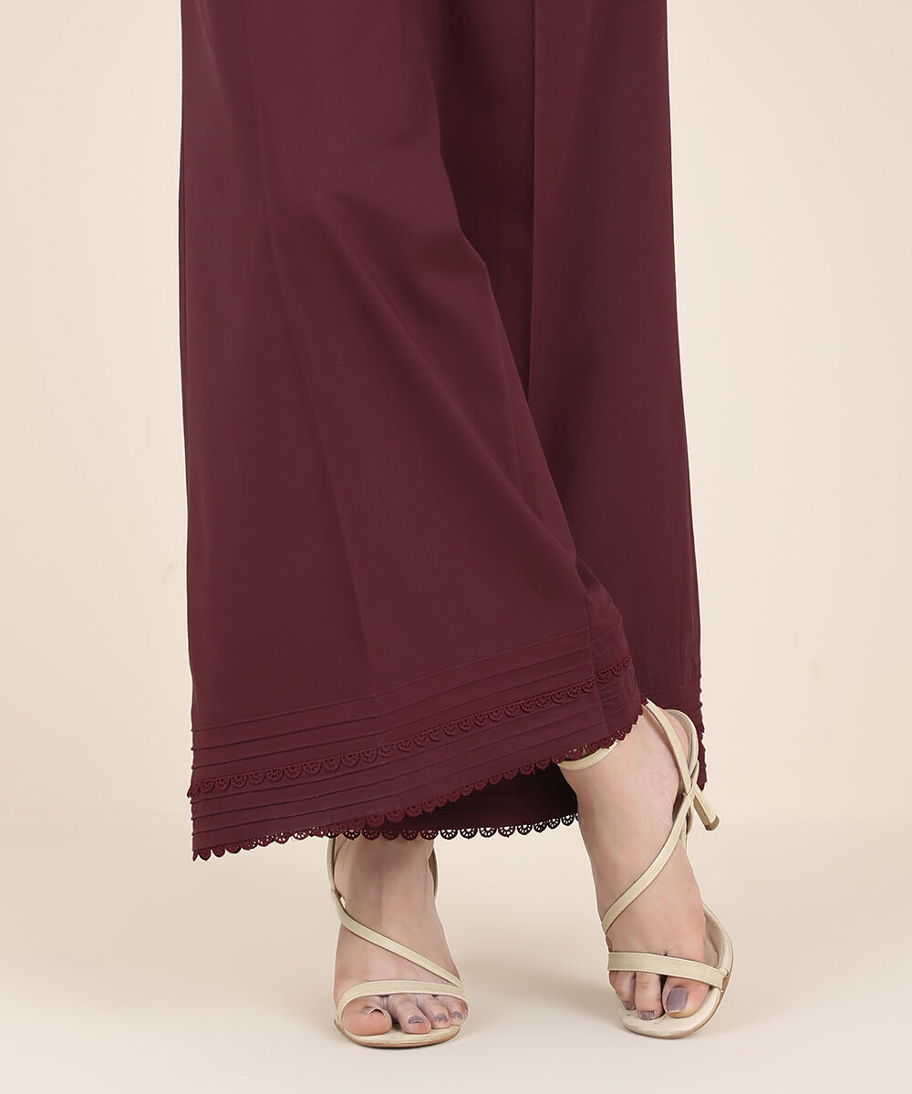 Women's RTW Cambric Red Solid Flared Pants