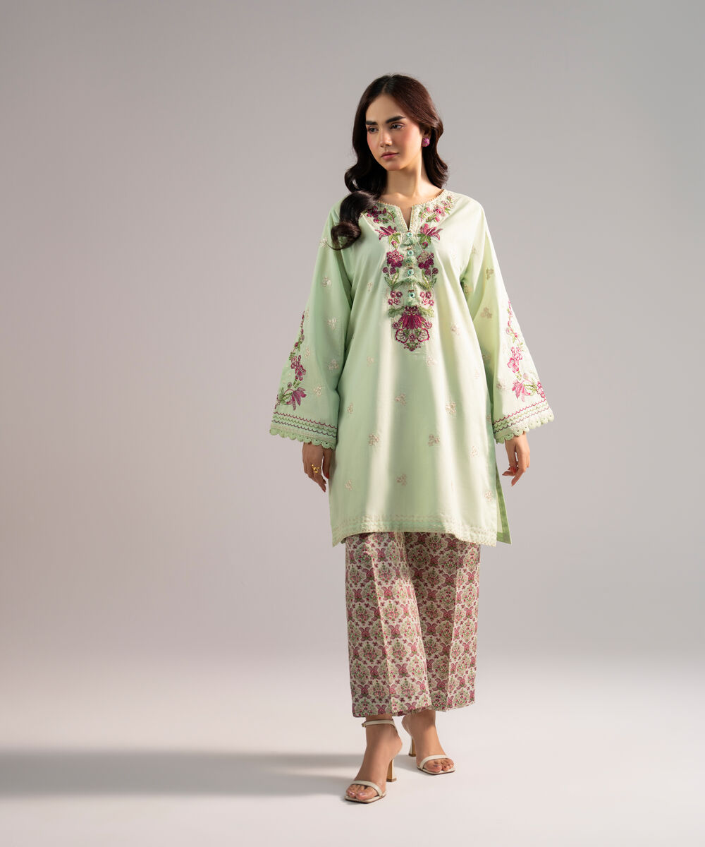 Women's RTW Cross Hatch Embroidered Green 2 Piece Suit