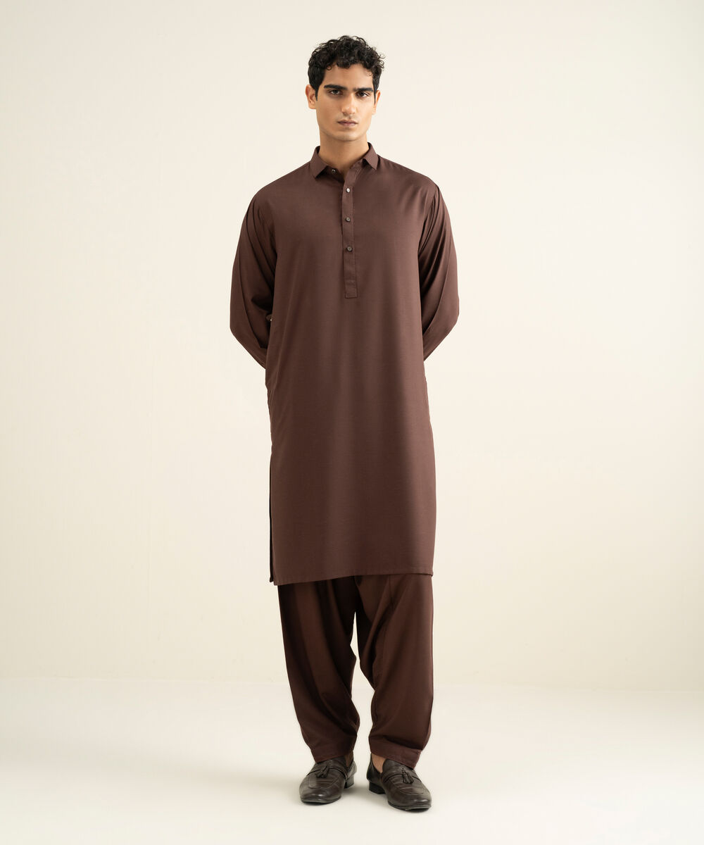 Men's rust Blended Linen Kameez Shalwar
