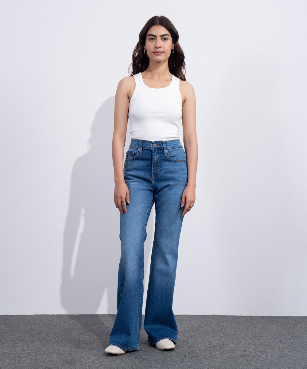 Women's Western Mid Blue Wash High Rise Bootcut Jeans