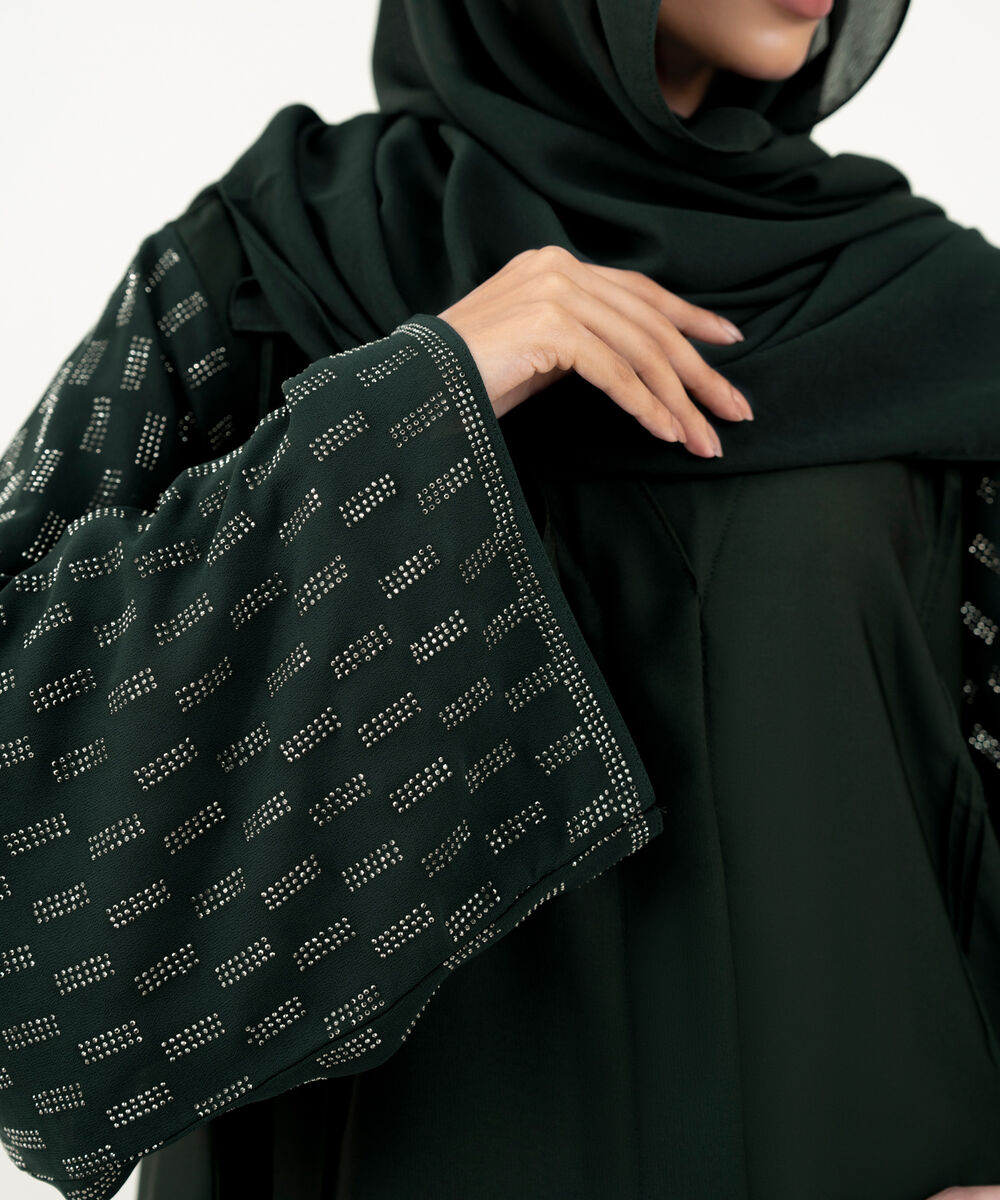 Women's Green Polyester Abaya Set