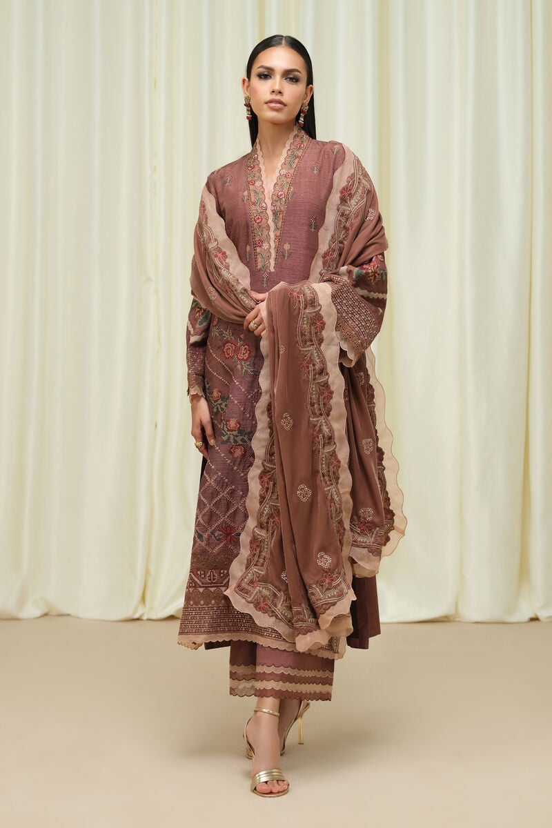 3 Piece - Embroidered Raw Silk Suit