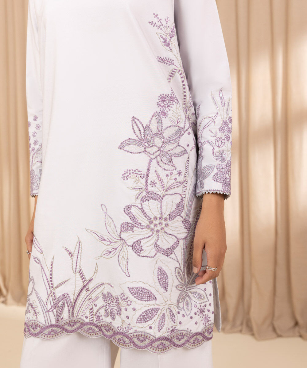 Unstitched Women's Grey Chambray Embroidered 3 Piece Suit