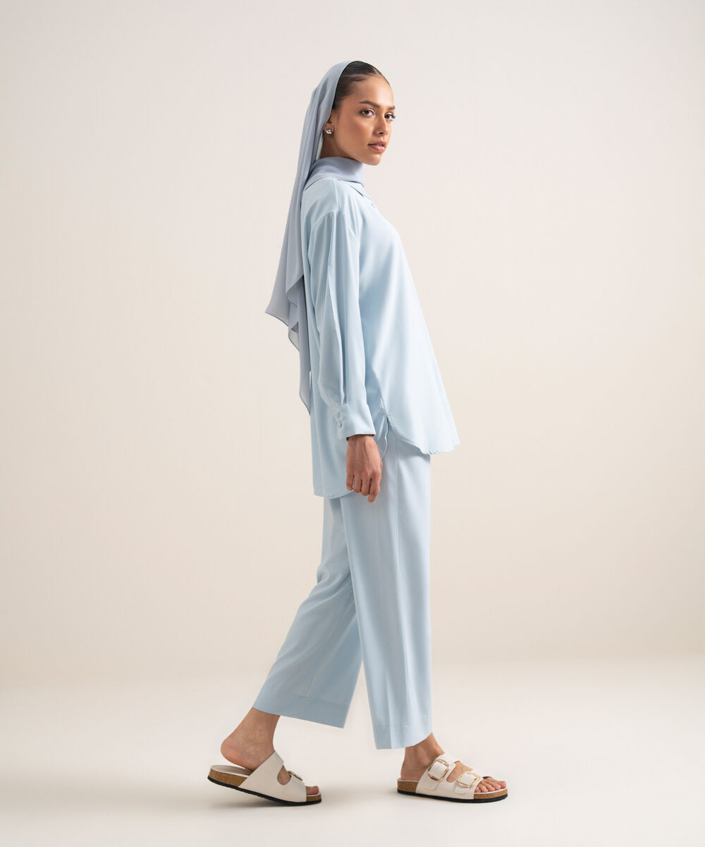 Women's Sky Blue Viscose Button Down