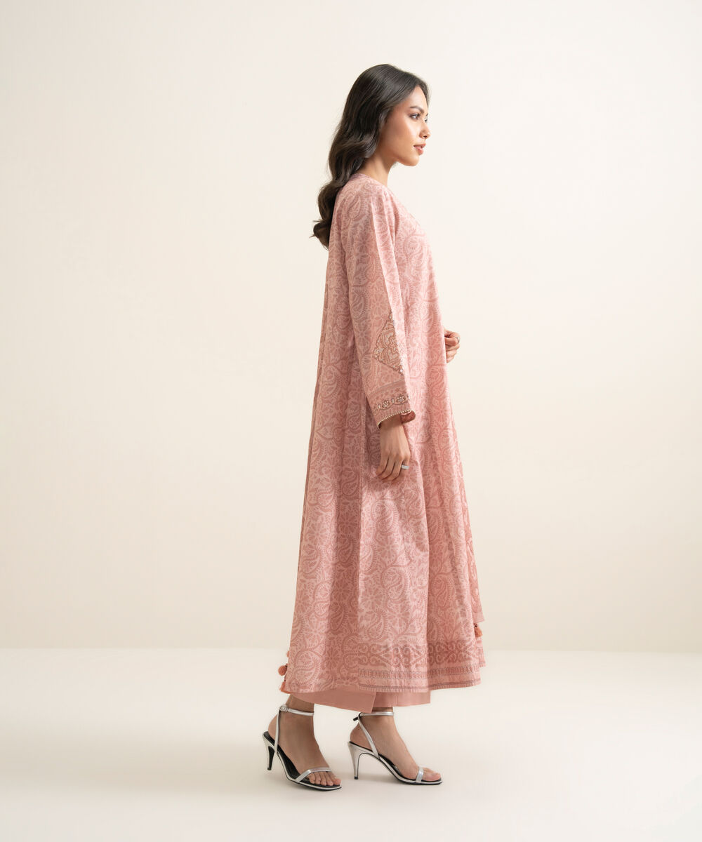 Women's Unstitched Lawn Embroidered Tea Pink 3 Piece Suit