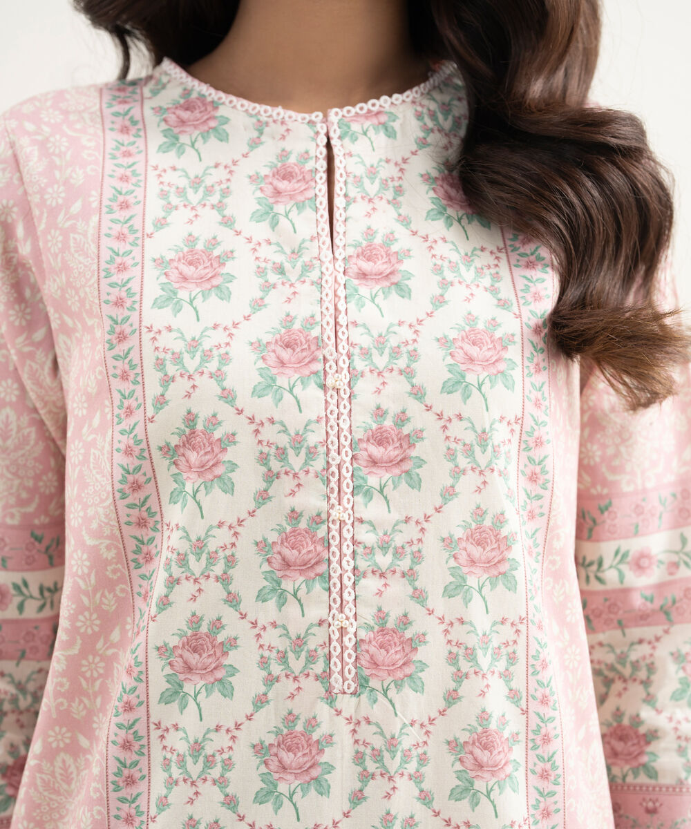 Women's Unstitched Lawn Printed Pink 3 Piece Suit