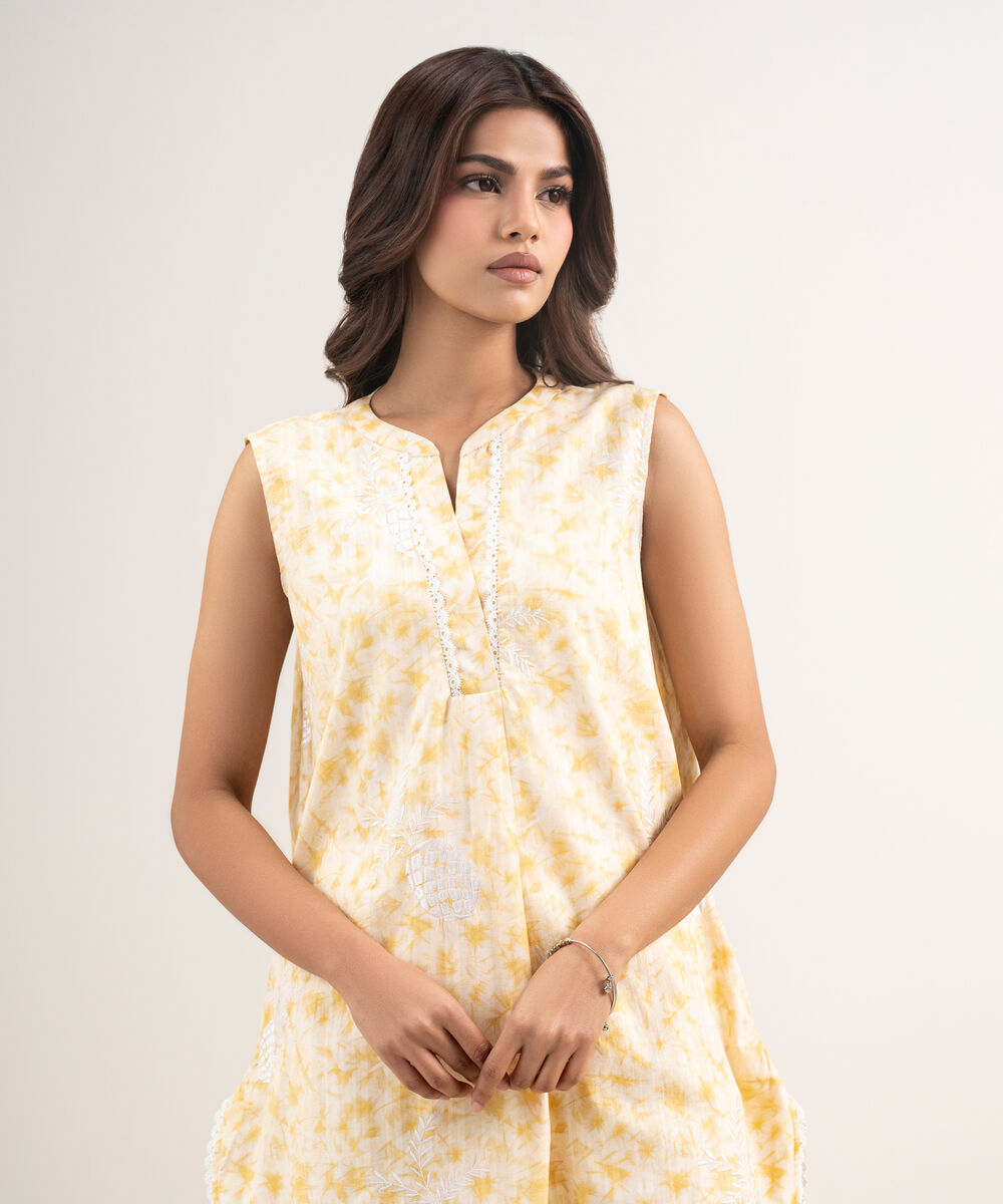 Women's RTW Leno Kara Embroidered Yellow Straight Shirt