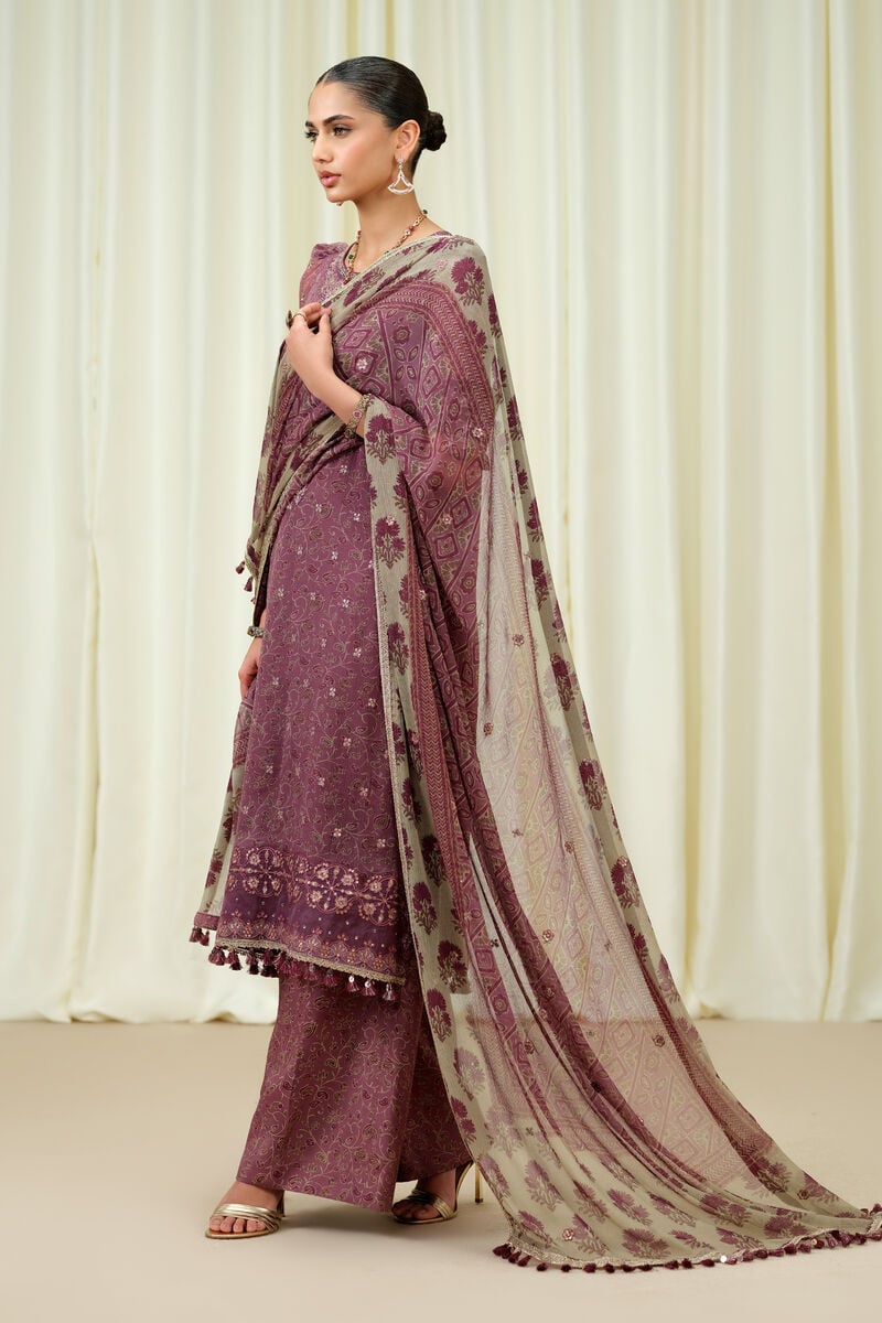 3 Piece - Embroidered Chiffon Suit