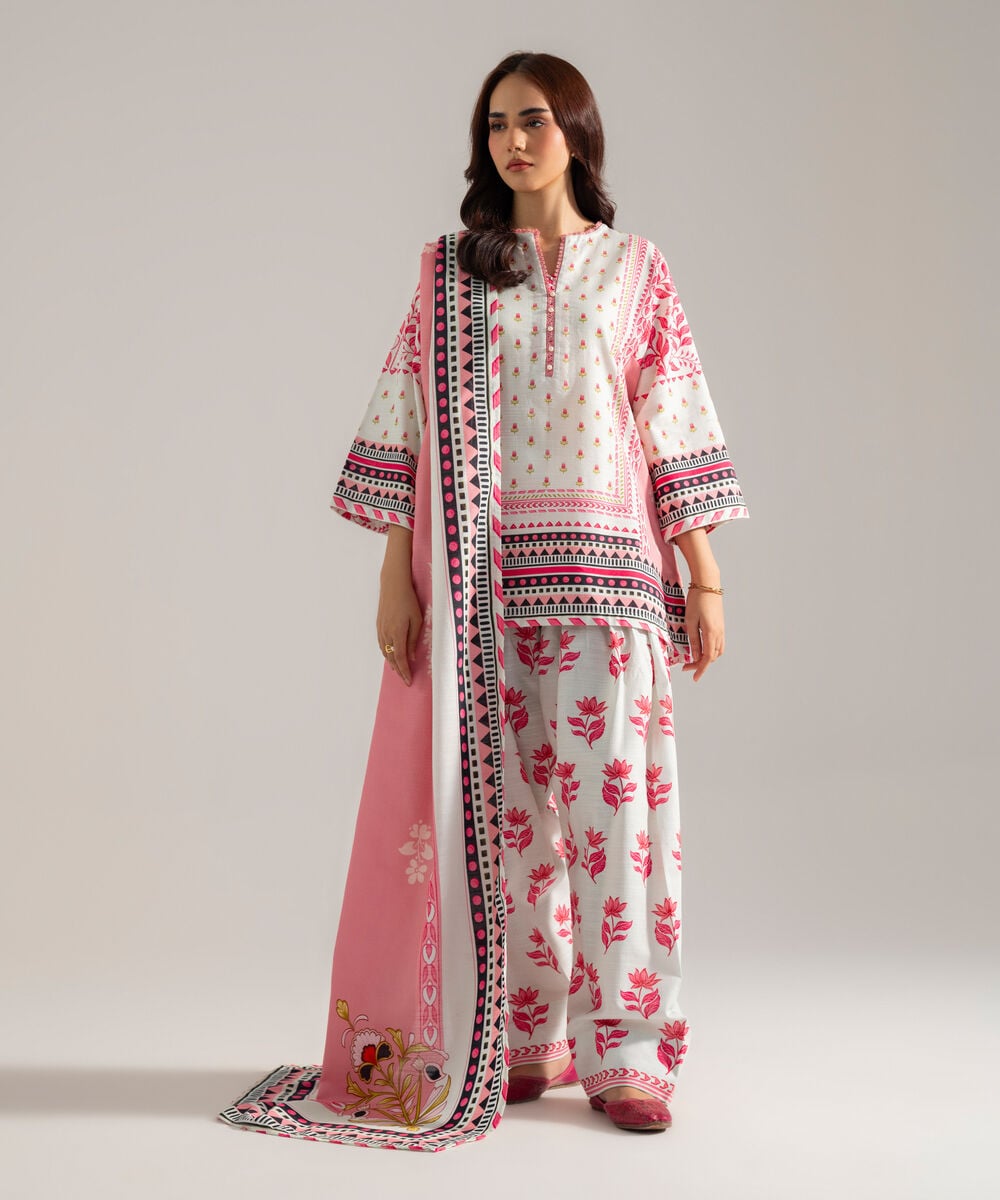 Women's RTW Printed Off White Khaddar Dupatta