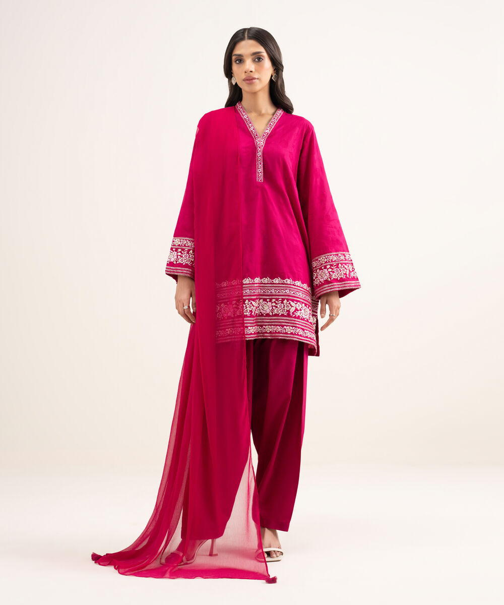 Women's RTW Jacquard Embroidered Pink 3 Piece Suit