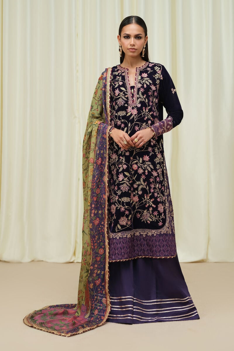 3 Piece - Embroidered Raw Silk Suit