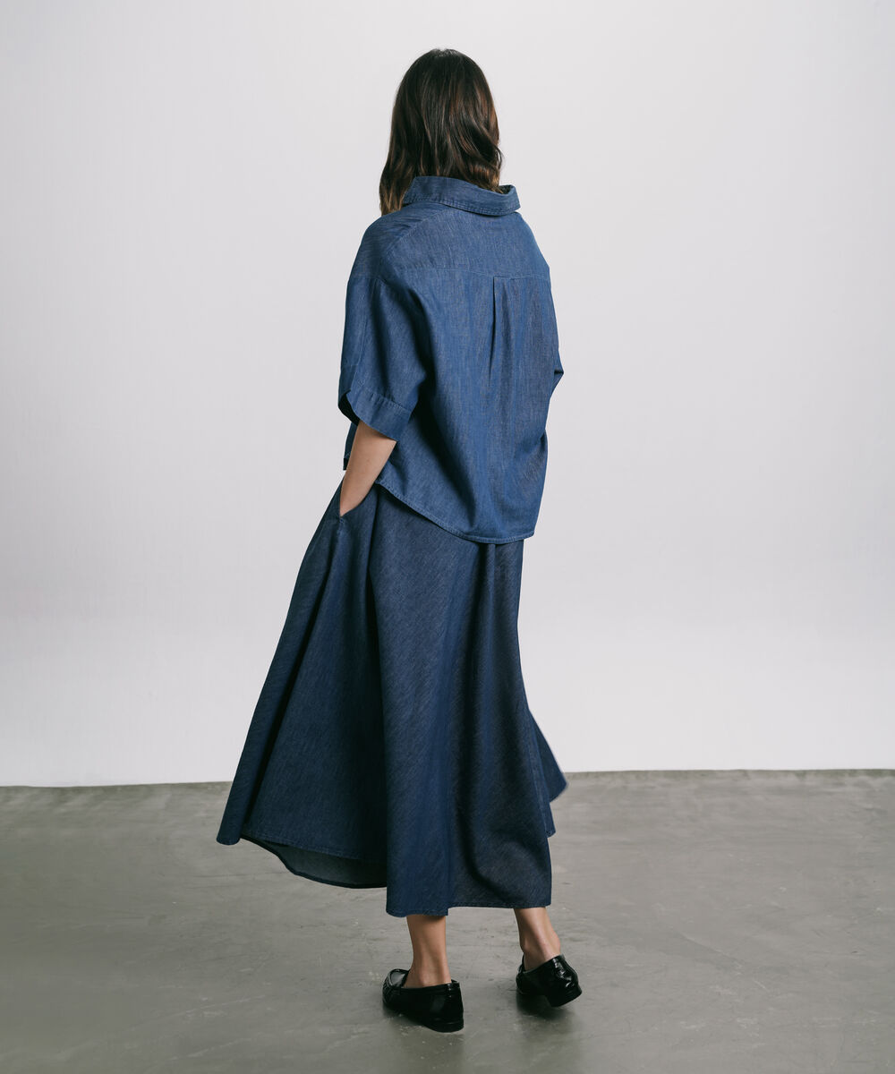 Women's Western Wear Medium Wash Flared Denim Skirt