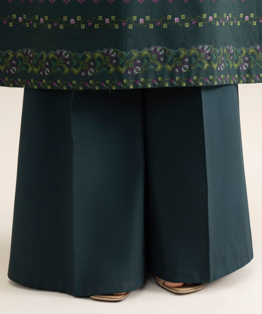 Women's Unstitched Cotton Printed Teal Green 3 Piece Suit