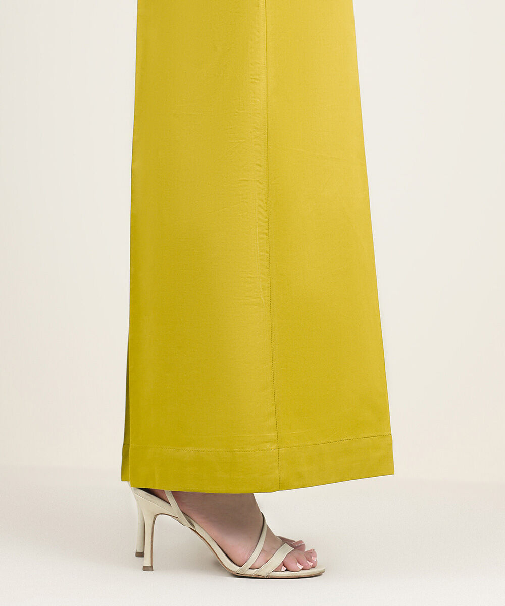 Unstitched Women's Yellow Cotton Solid Trousers