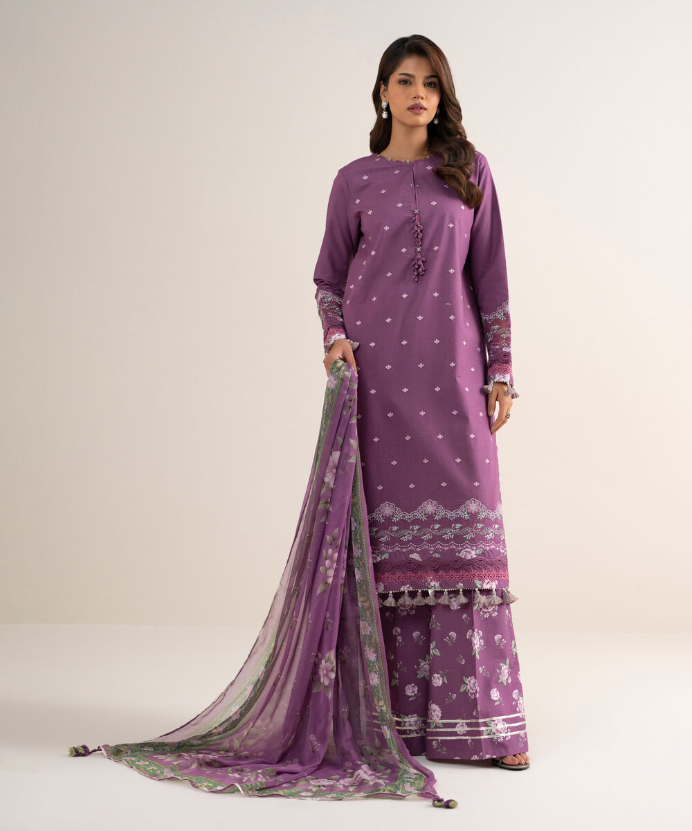 Women's Unstitched Lawn Embroidered Purple
