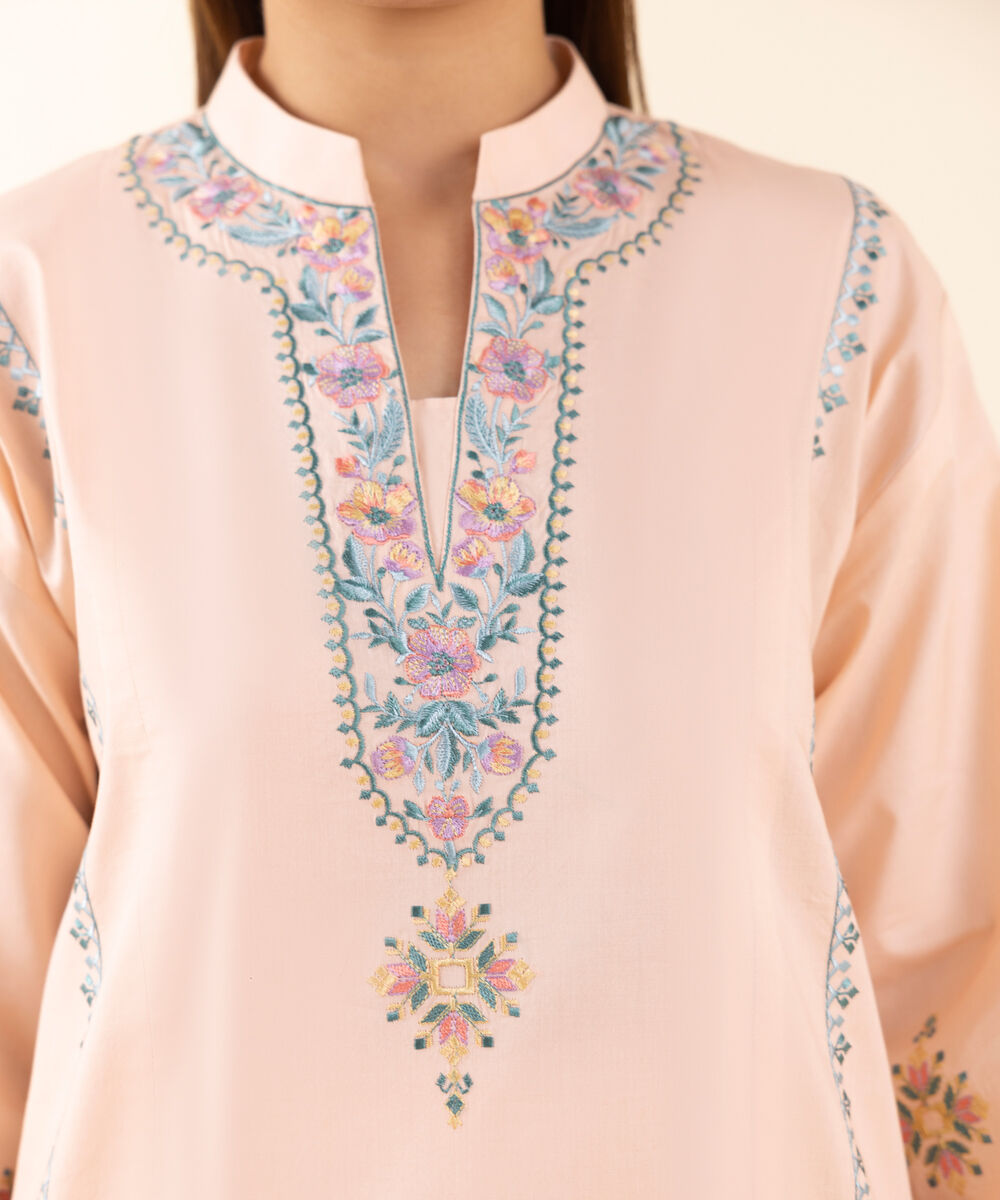 Women's Unstitched Lawn Embroidered Pink 3 Piece Suit