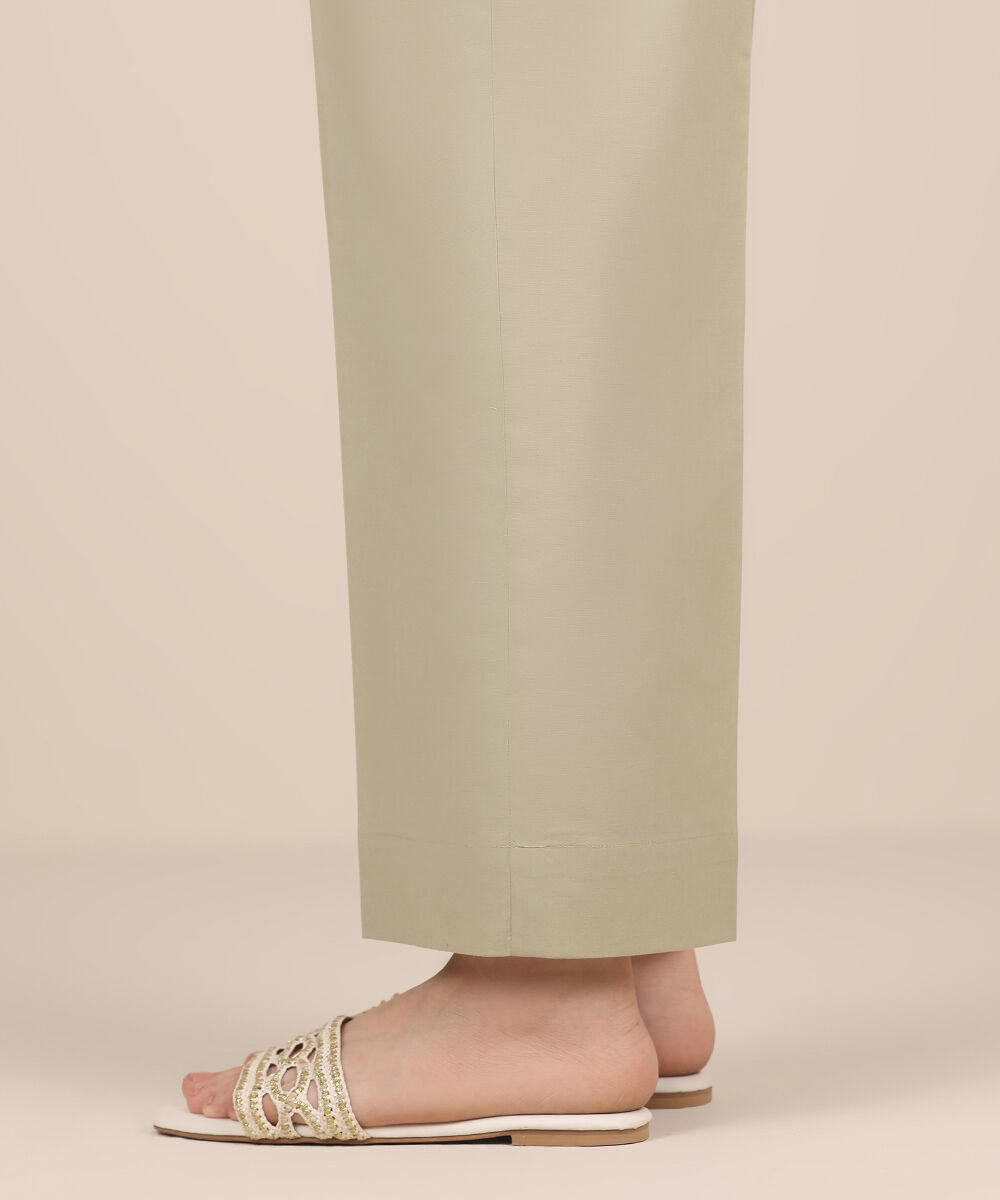 Women's RTW Cambric Green Solid Straight Pants