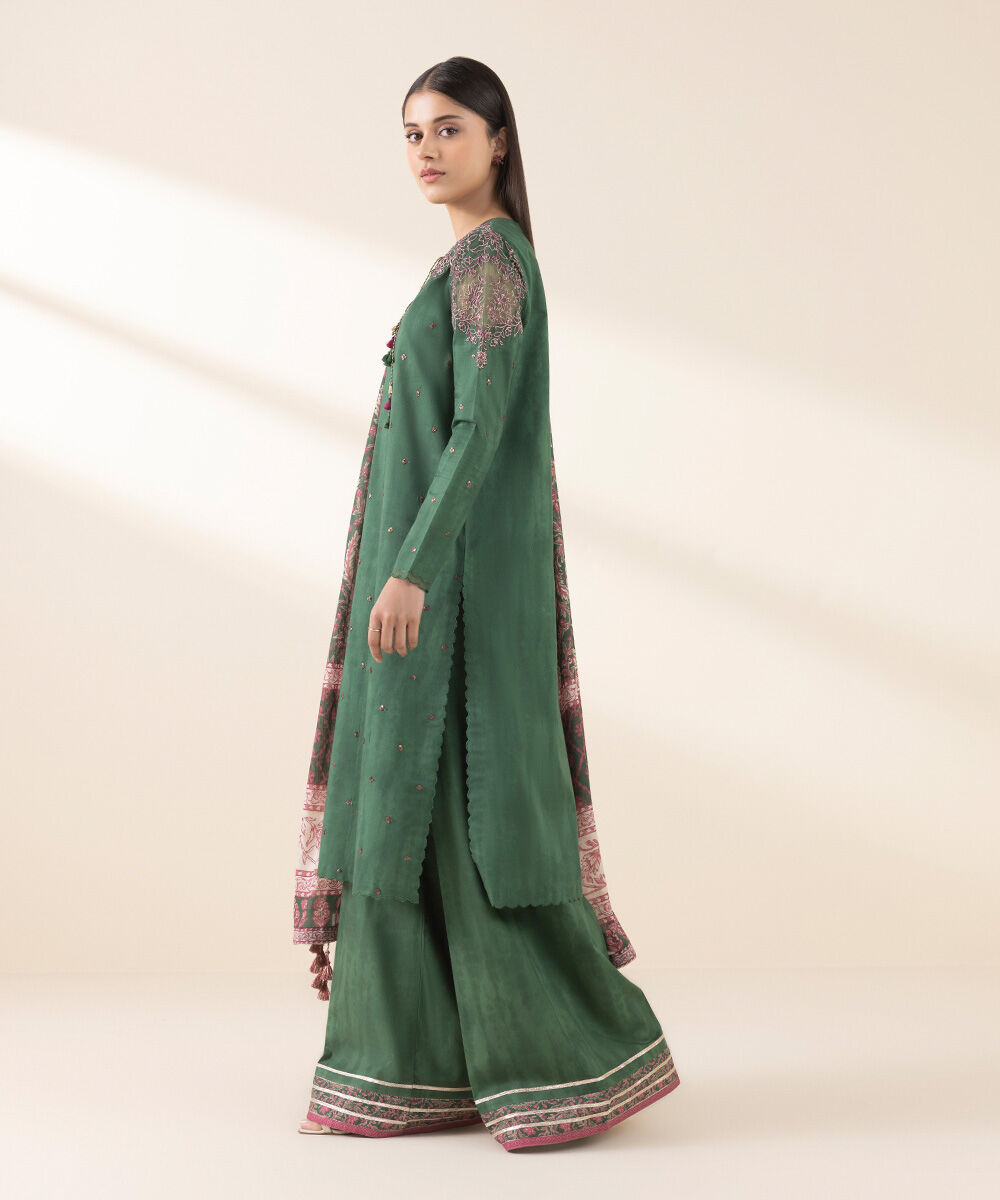 Women's Unstitched Embroidered Lawn Green 3 Piece Suit