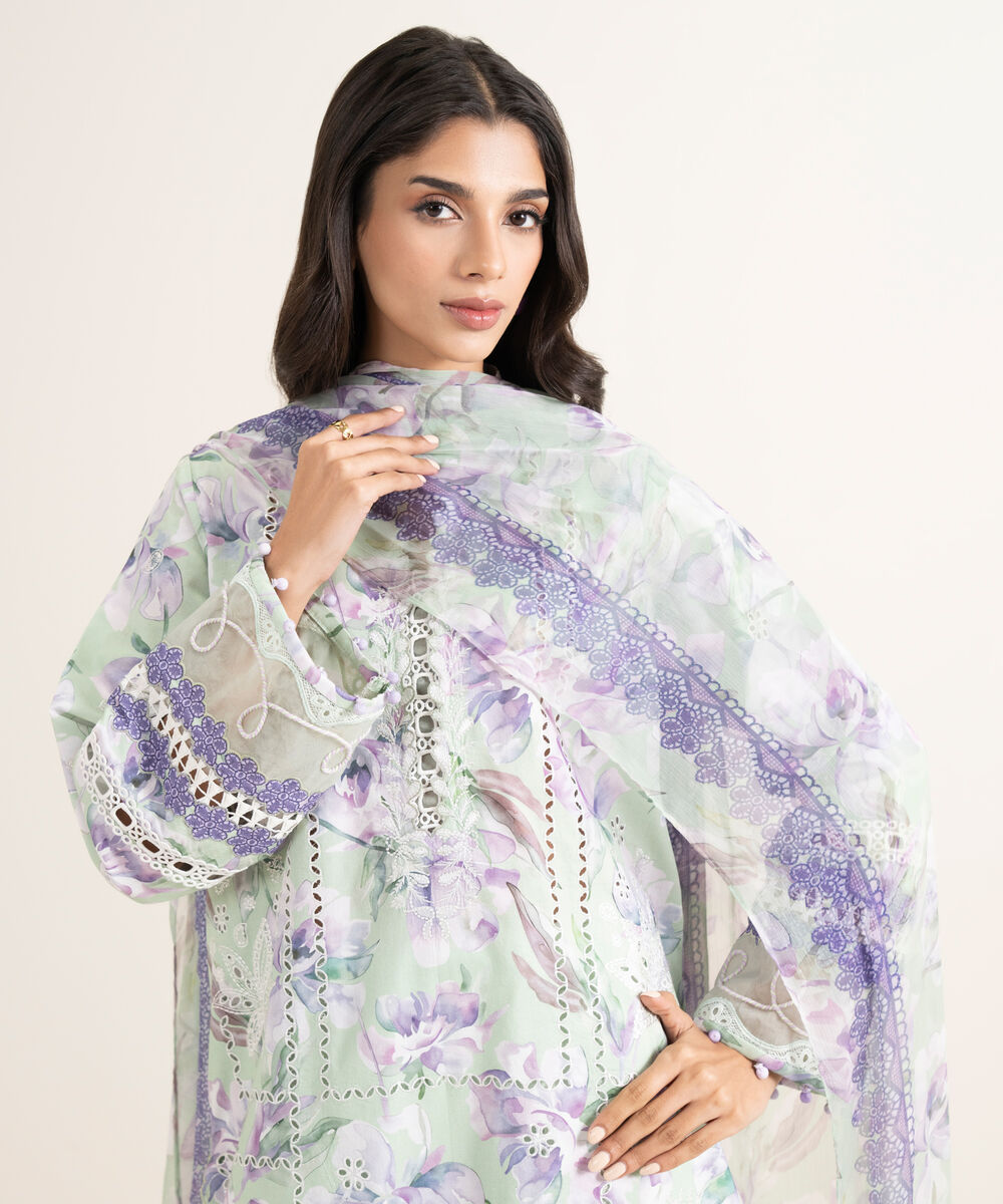 Women's Unstitched Lawn Embroidered Purple 3 Piece Suit