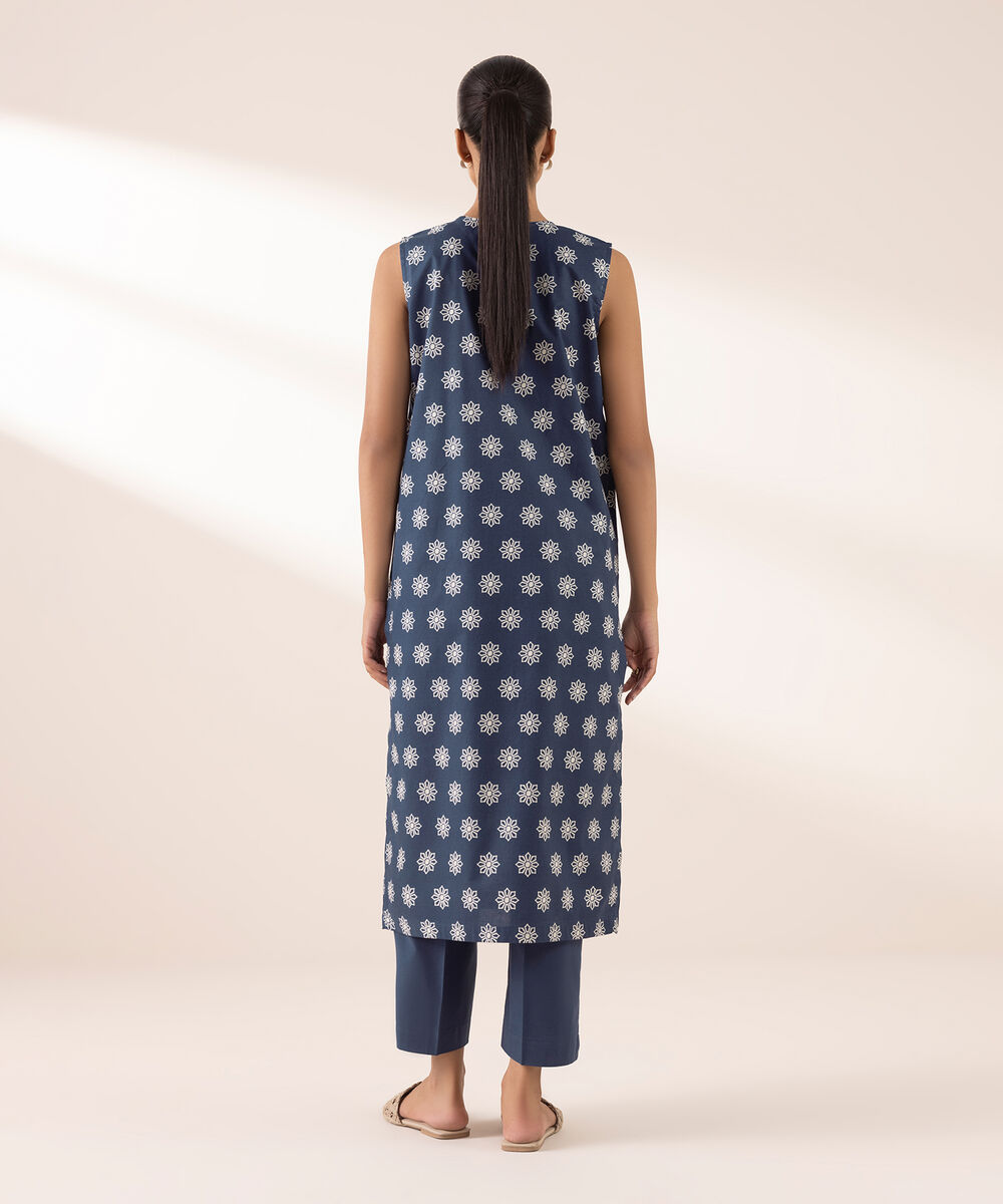 Women's RTW Cambric Blue Printed A-Line Shirt