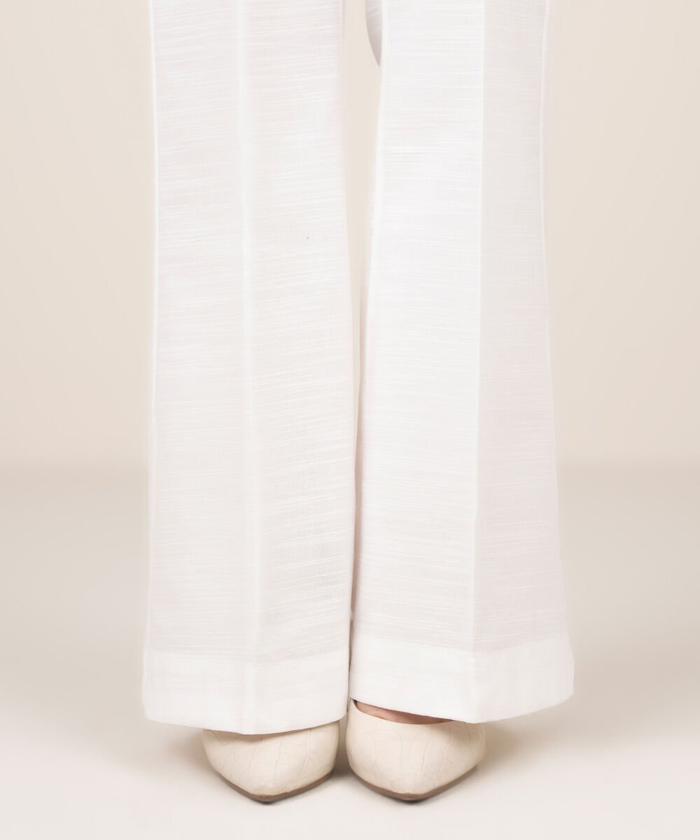 Women's RTW Khaddar Solid White Boot Cut Pants
