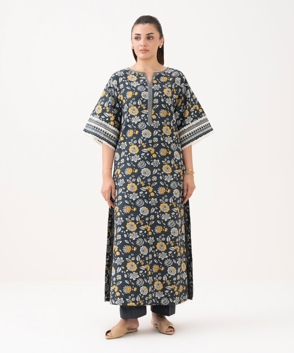 Women's Unstitched Khaddar Printed Black Shirt