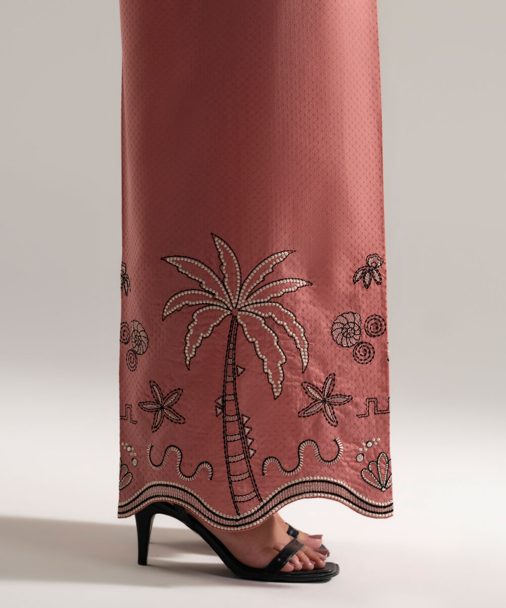 Women's RTW Dobby Embroidered Pink Straight Pants