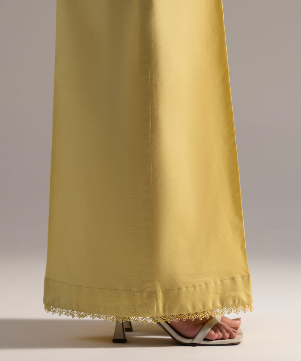Women's RTW Cambric Solid Yellow Flared Pants