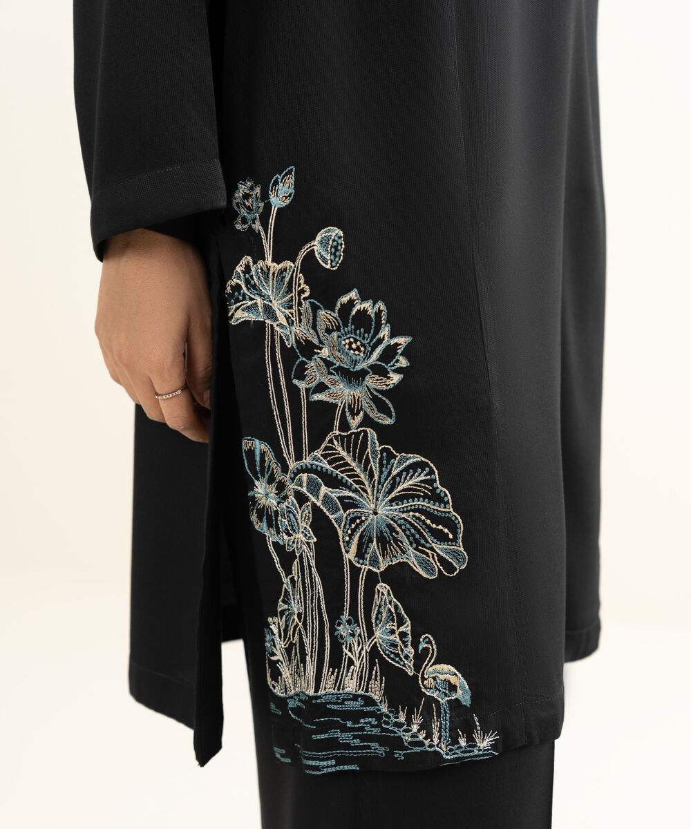 Women's RTW Bedford  Embroidered Black Straight Shirt