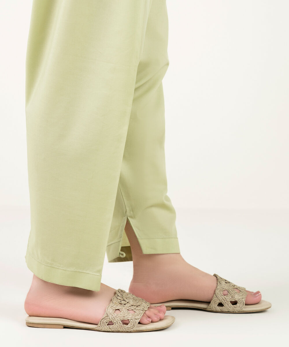 Women's RTW Cotton Viscose Solid Mint Green Flared Pants