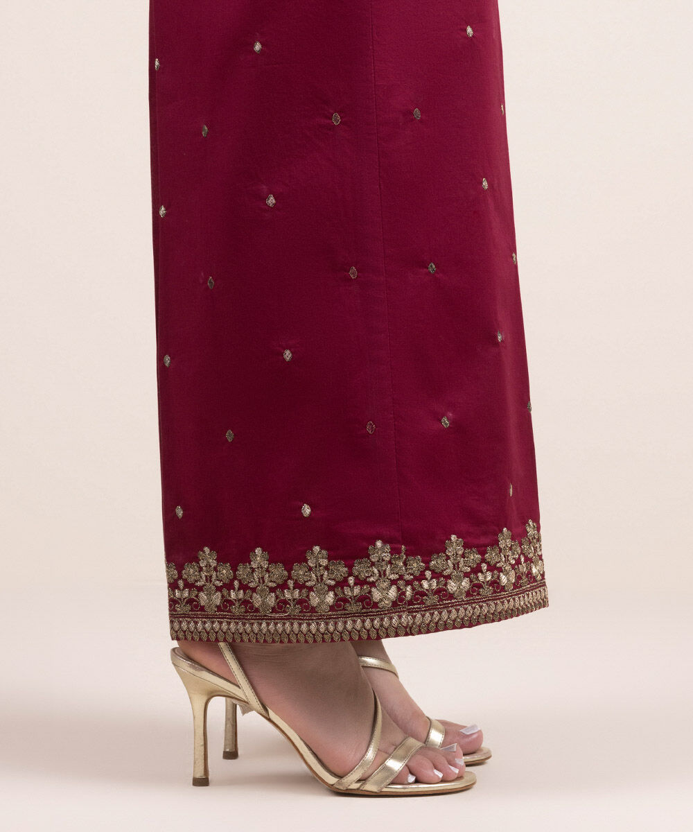 Women's Pret Cambric Red Embroidered Culottes