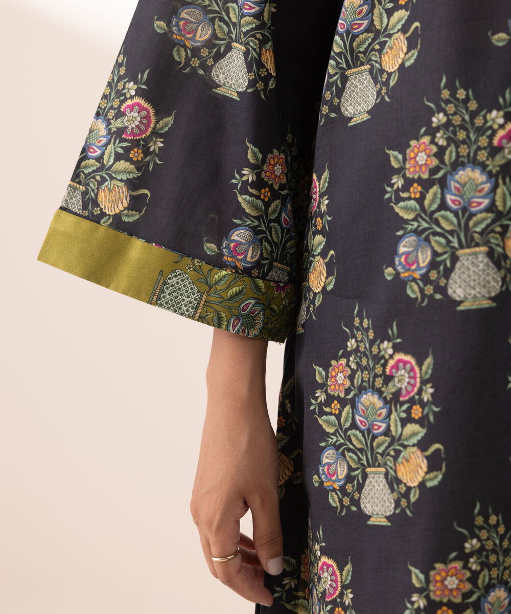 Women's RTW Lawn Black Printed Boxy Shirt