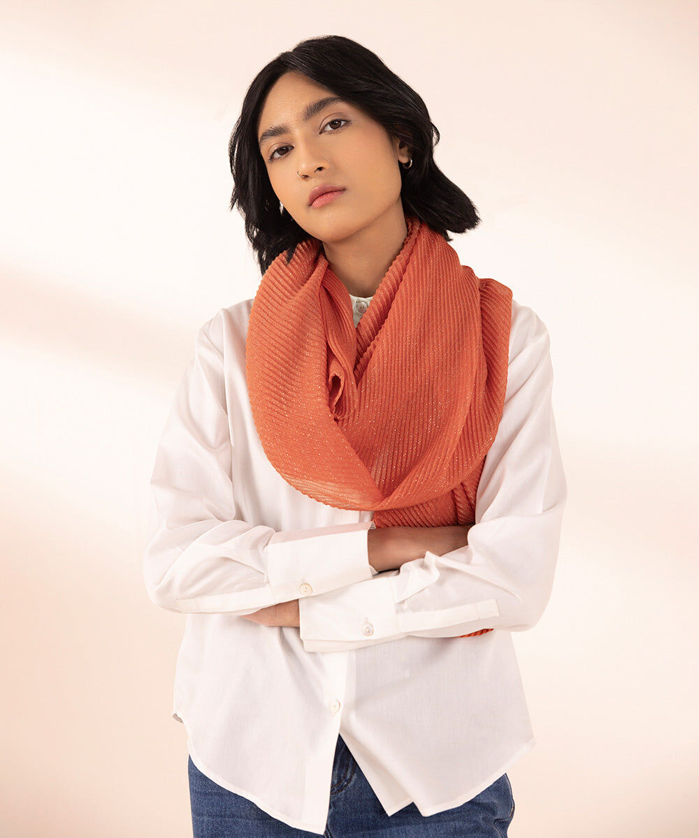 Women's Polyester Lightweight Dyed Orange West Scarf
