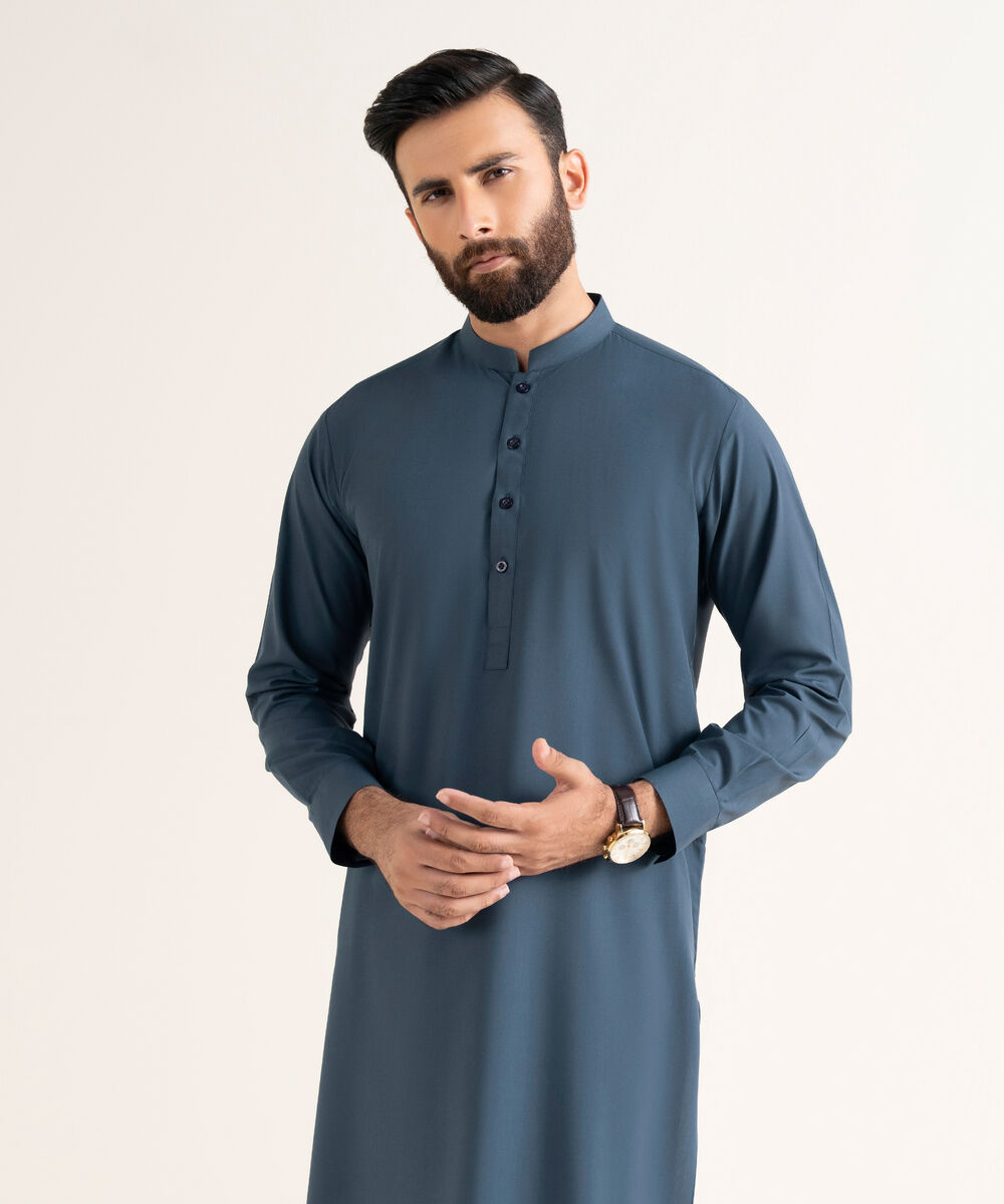 Men's Wash & Wear Plain Blue Kurta Shalwar