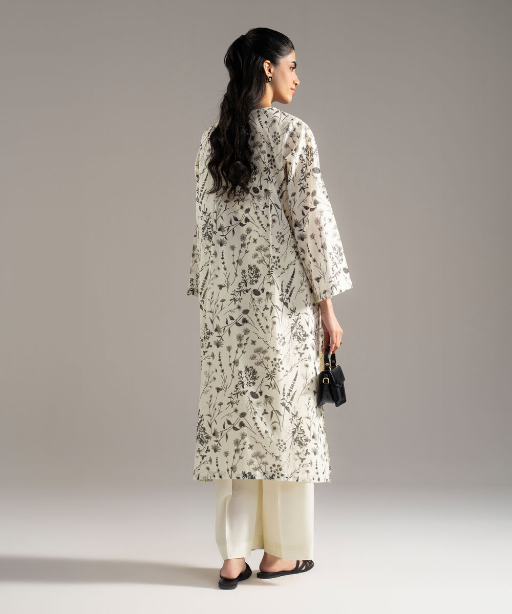 Women's RTW Lawn Printed Embroidered Cream White 2 Piece Suit