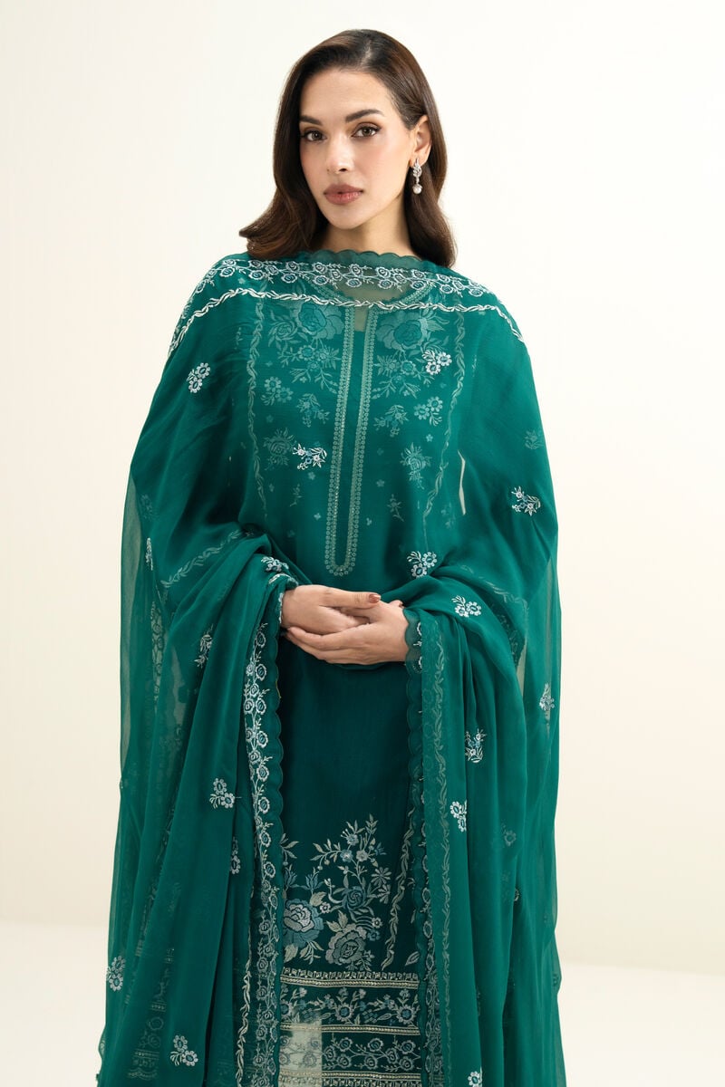 3 Piece - Embroidered Cotton Net Suit