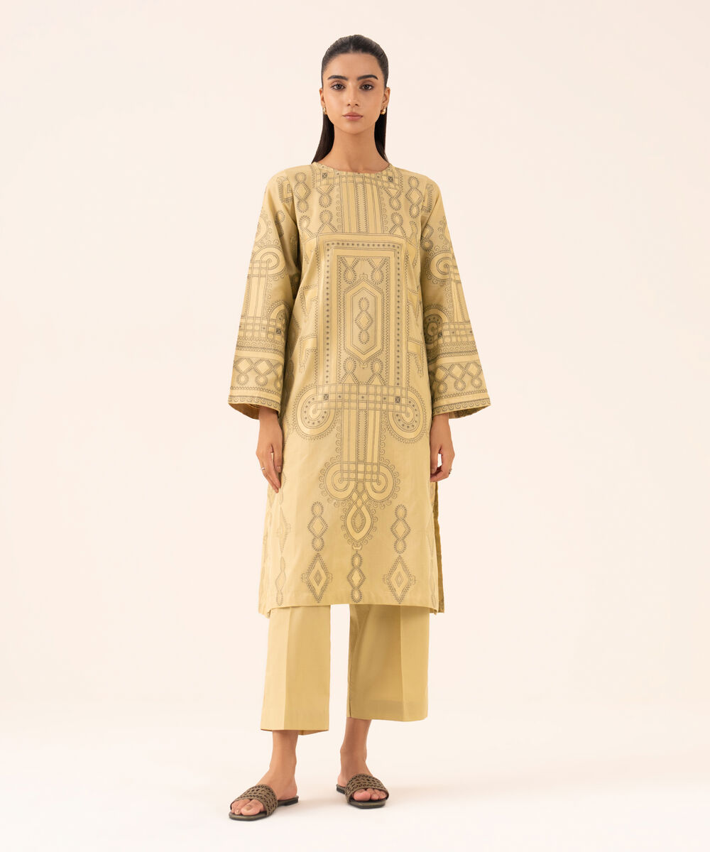 Women's RTW Extra Weft Jacquard Golden Solid A-Line Shirt