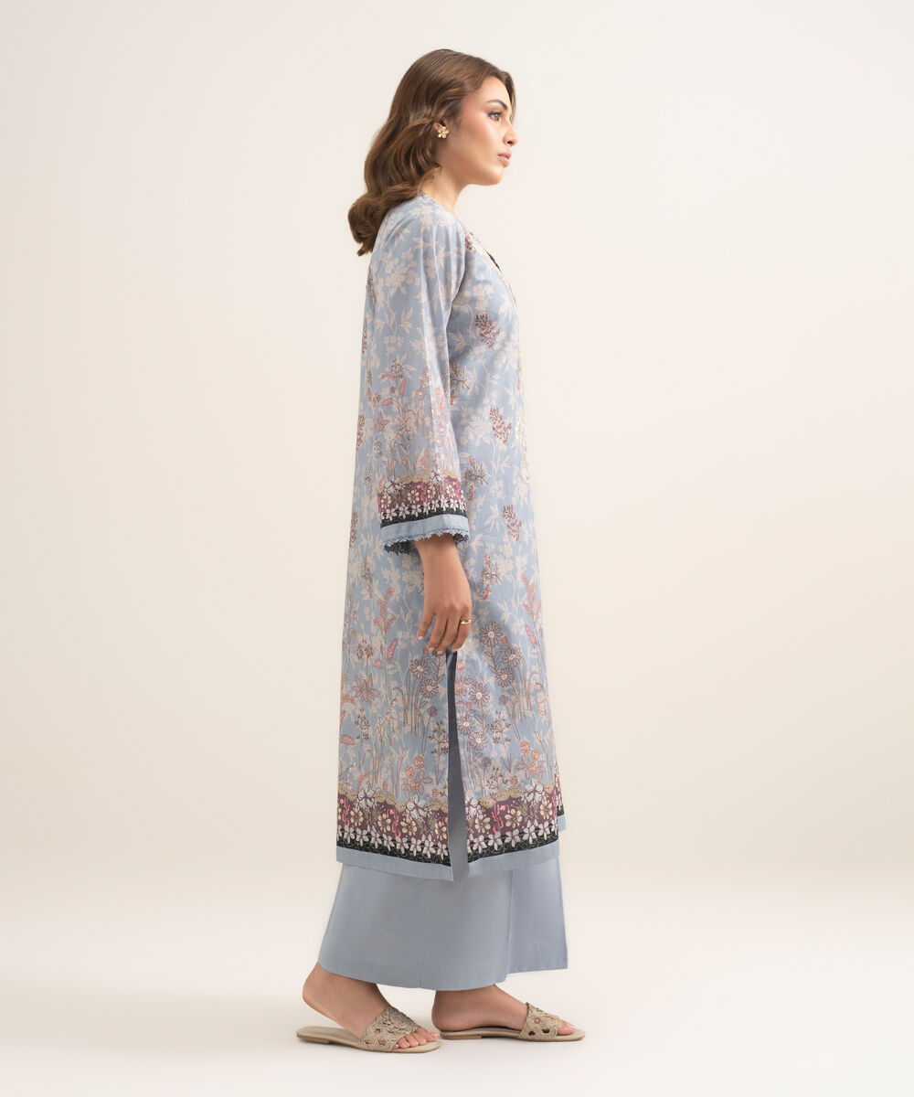 Women's RTW Lawn Embroidered Grey A-Line Shirt