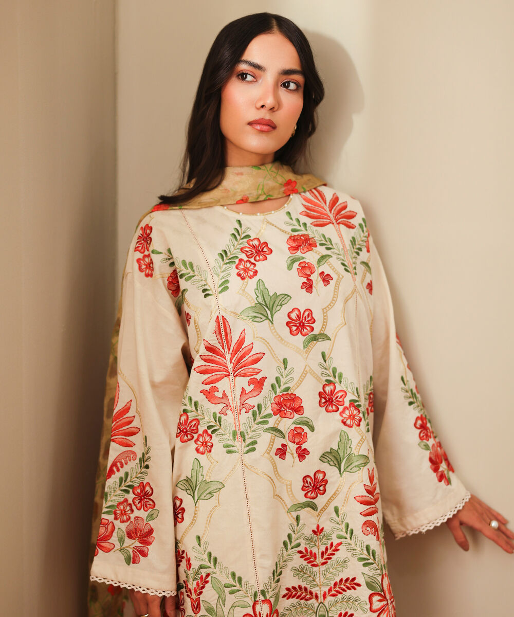 Women's RTW Self Jacquard Embroidered Multi Drop Shoulder Shirt